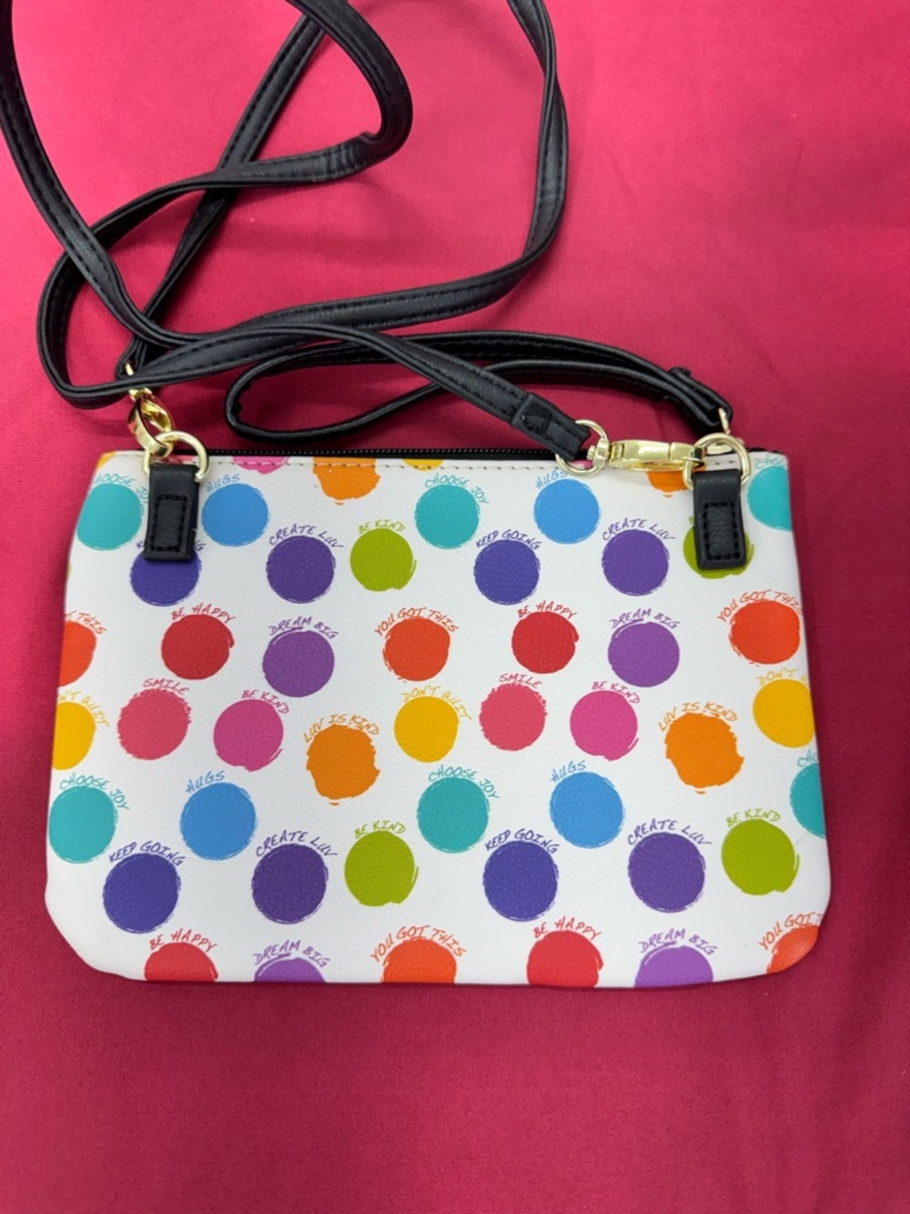 Playful Multicolor Polka Dot Crossbody Bag with Black Strap - Picture 3 of 9